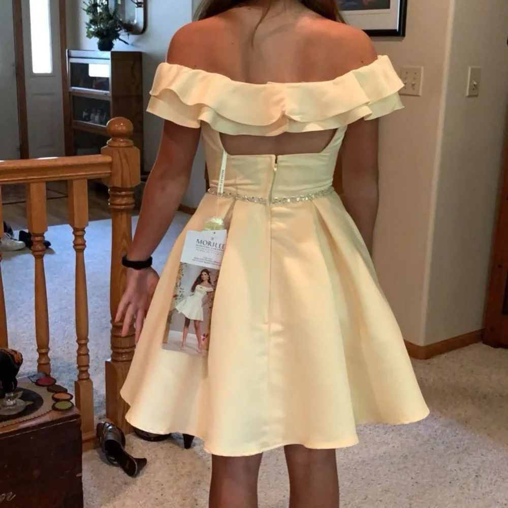 Mori Lee yellow homecoming dress - Picture 2 of 4